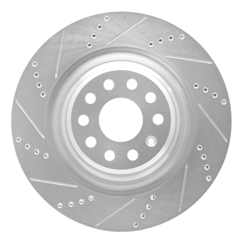 Tesla Model S Brake Rotor (1) - Rear Left - R1 Concepts - Drilled & Slotted - Silver - `12-`21
